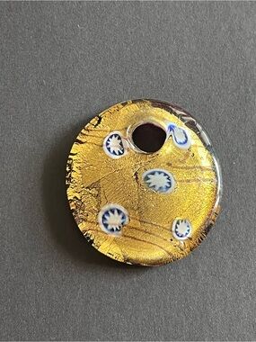 Vintage Handcrafted Gold Leaf Millefiori Glass Pendant Only (No Chain)